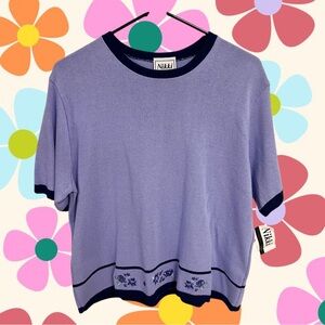 Vintage Nikki purple spring floral knit top NWT